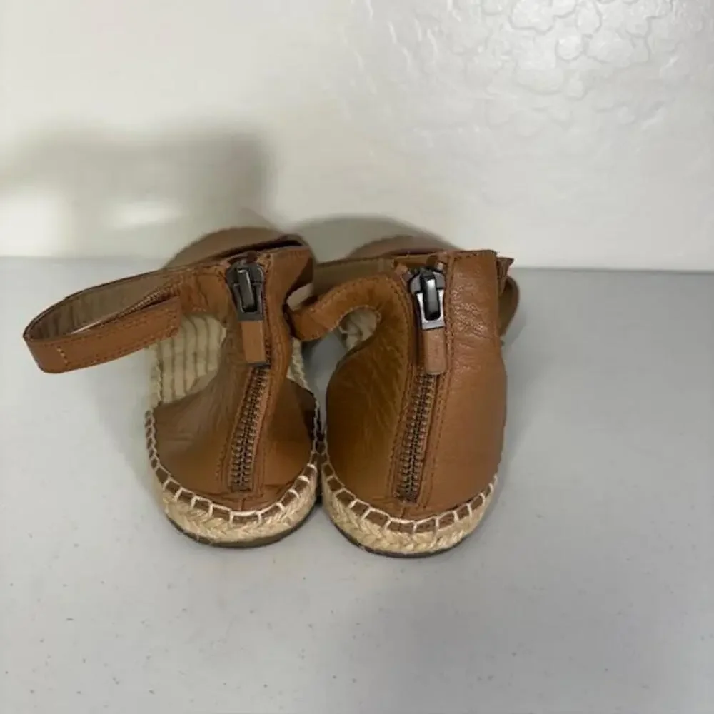 Eileen Fisher Sandals Womens Size 9 Brown Leather Espadrille Ankle Strap Flat